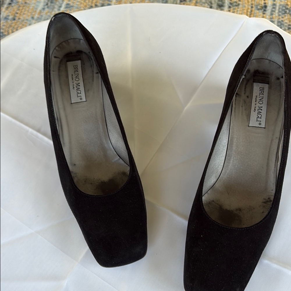 Bruno Magli Black Textured Heels with Square Toe